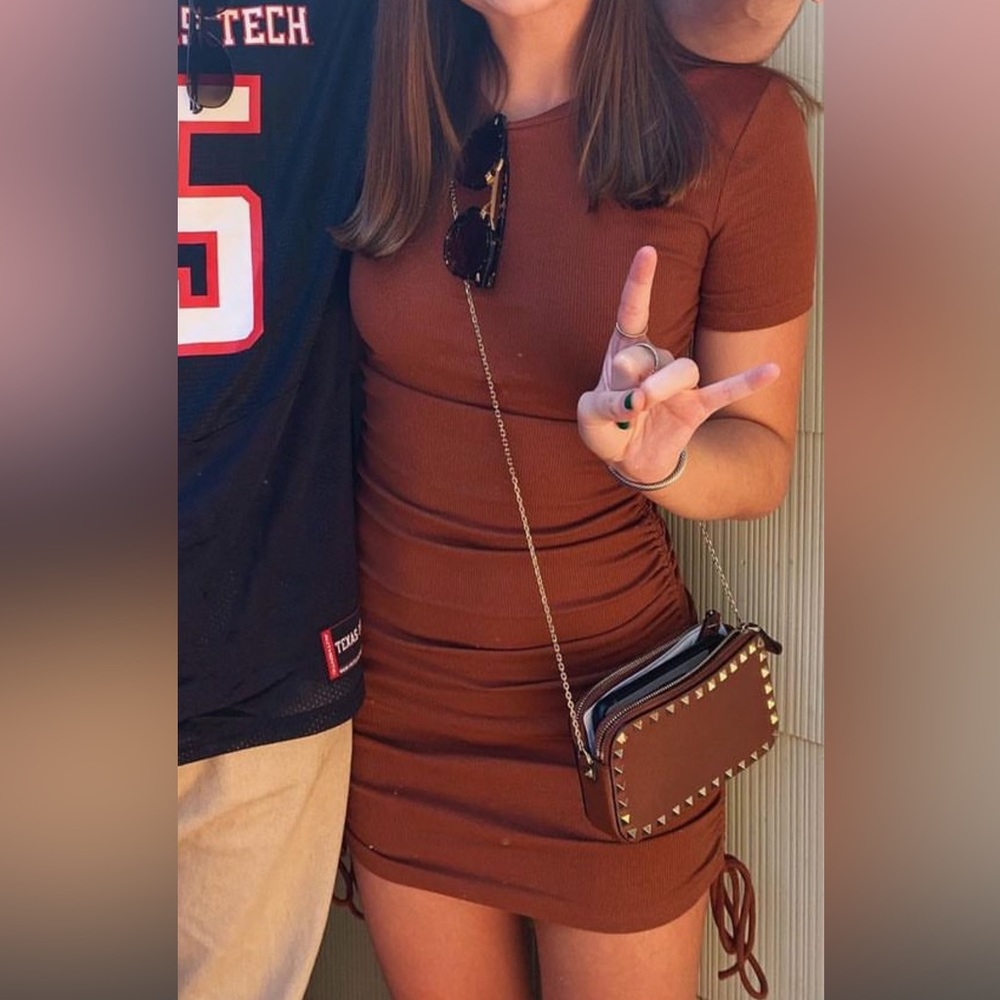 Zara brown ruched dress. Cute for game day